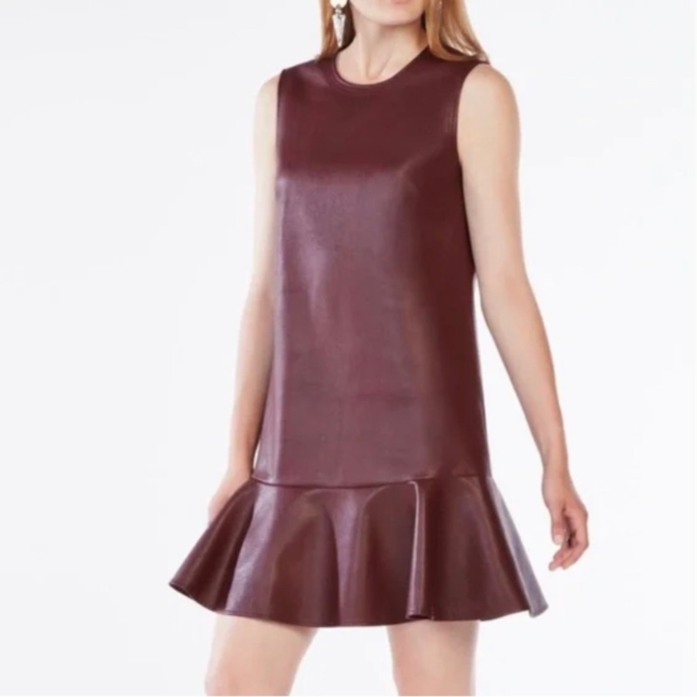 NWT BCBG Faux Leather Dress in Maroon SZ M